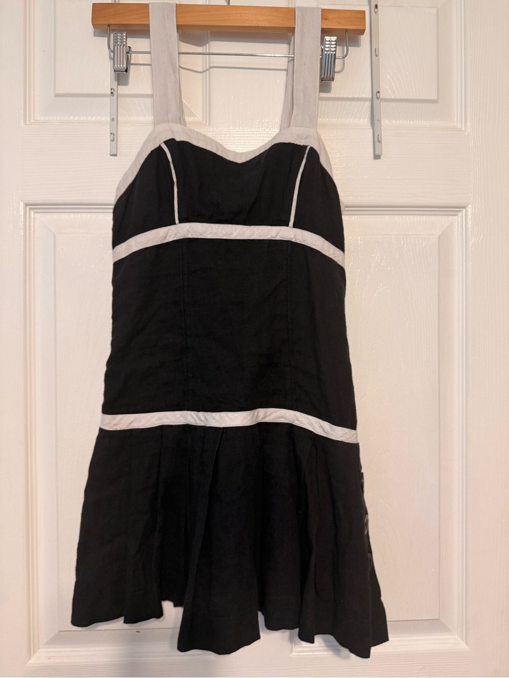Kimchi Blue Black Mini Dress with White Trim Linen Blend